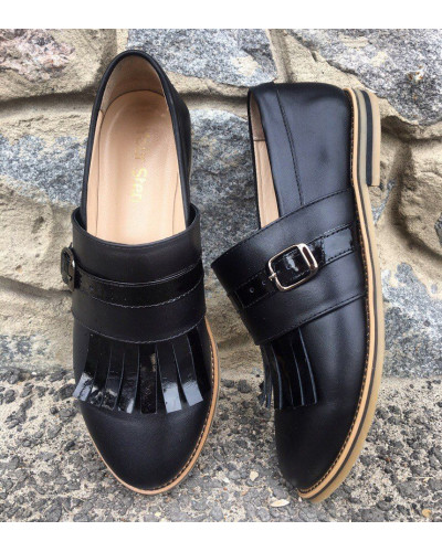 Туфлі з чорної шкіри з бахромою Арт. 05-14