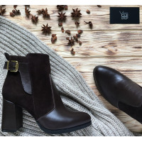 Ботинки на устойчивом каблуке шоколадного цвета Арт. 805-1Ок