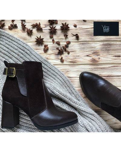 Ботинки на устойчивом каблуке шоколадного цвета Арт. 805-1Ок