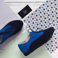 Туфли из натуральной замши синего цвета на черной подошве Арт. 01-8R​