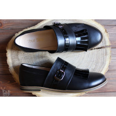 Туфлі з чорної шкіри з бахромою Арт. 05-14