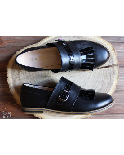 Туфлі з чорної шкіри з бахромою Арт. 05-14