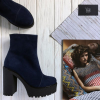 Полусапоги из синего велюра на устойчивом каблуке Арт. 18-6(Al4)