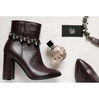 Ботинки на устойчивом каблуке бордового цвета с фурнитурой Арт. 35-10/44Ок-3647