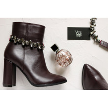 Ботинки на устойчивом каблуке бордового цвета с фурнитурой Арт. 35-10/44Ок-3647