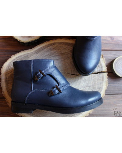 Ботинки из синей кожи с пряжкой Арт. 12-26V