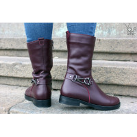 Ботинки из бордовой кожи с декоративным ремешком Арт. 12-22V