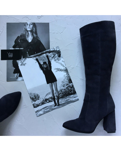 Сапоги на каблуке в сером цвете - Арт. 35-12/44