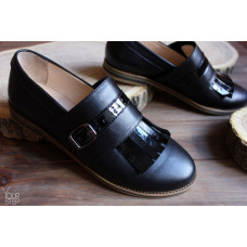 Туфлі з чорної шкіри з бахромою Арт. 05-14