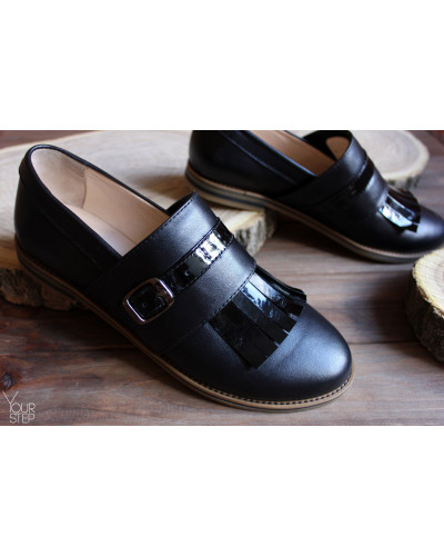 Туфлі з чорної шкіри з бахромою Арт. 05-14