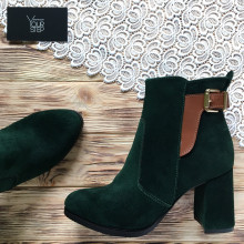 Ботинки на устойчивом каблуке из зеленой замши Арт. 805-1Ок