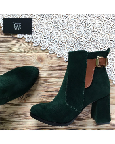Ботинки на устойчивом каблуке из зеленой замши Арт. 805-1Ок