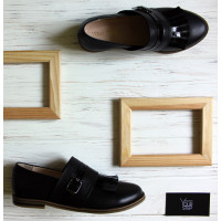 Туфлі з чорної шкіри з бахромою Арт. 05-14