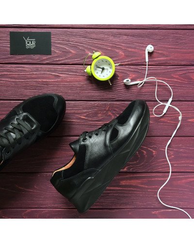 Кросівки з чорної шкіри зі вставками Арт. 15-2 