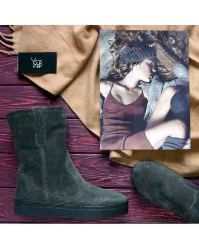 Полусапоги из серой замши Арт. 12-2Ls