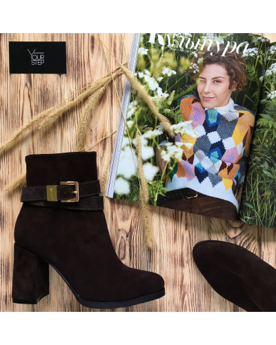 Ботильоны из велюра цвета шоколад Арт. 52-3Ок-53738