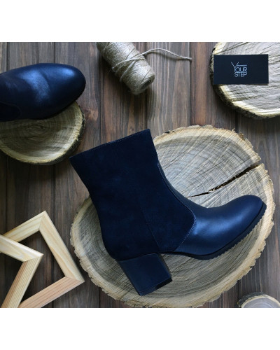 Полусапожки  синего цвета на обтяжном каблуке Арт. 605-1Ок