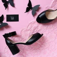 Босоніжки з чорної шкіри на підборах Арт. 605-5/45Ок