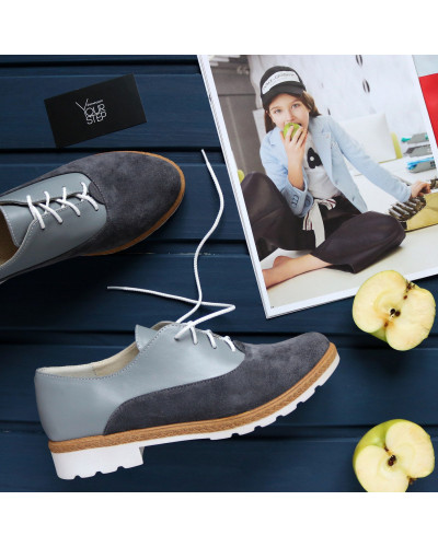 Туфли из кожи и замши серого цвета Арт. 05-6/129