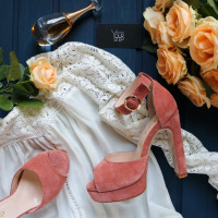 Босоножки на высоком каблуке из замши цвета персик Арт.: 951-6Kr