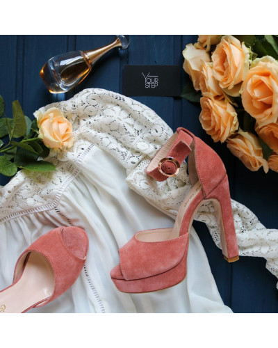 Босоножки на высоком каблуке из замши цвета персик Арт.: 951-6Kr