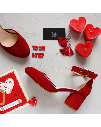 Босоніжки з червоної замші на підборах Арт. 605-6/45Ок