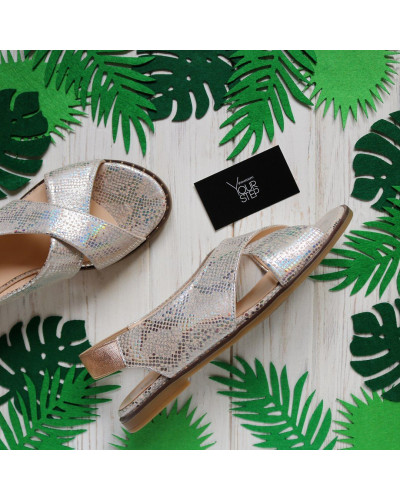 Сандали из нубука под питон цвета голографик Арт. 10-17Lib