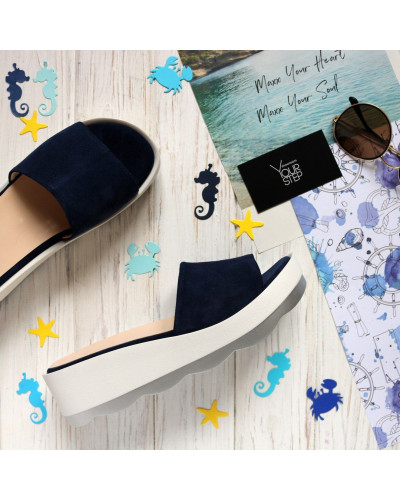 Шльопанці з синьої замші Арт. 228-1