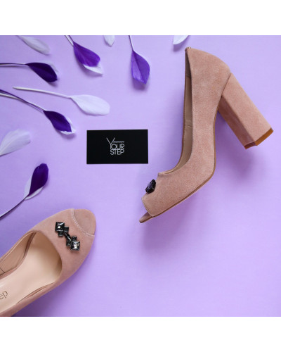 Туфли из замши цвета персик с фурнитурой Арт. 95-4/44ОК-3685