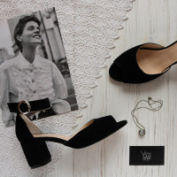 Босоніжки з чорної замші на підборах Арт. 605-5/45Ок