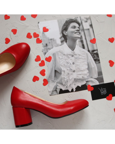 Туфли из красной кожи на низком каблуке Арт. 605-4/45Ок