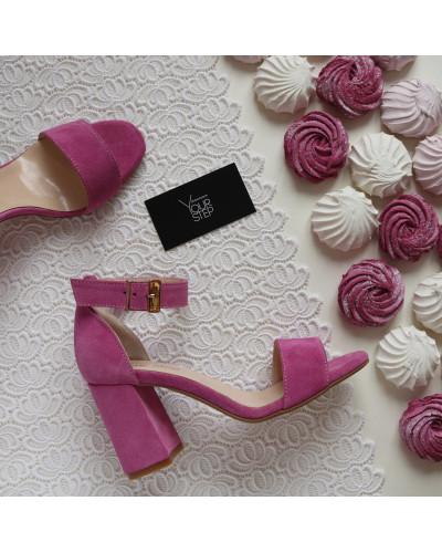 Босоніжки з рожевої замші на підборах Арт. 853-3/48Ок