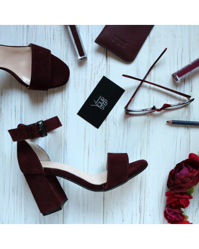 Босоніжки з бордової замші на підборах Арт. 853-3/48Ок