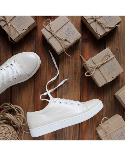 Кеди із бежевої шкіри Арт. Em-1