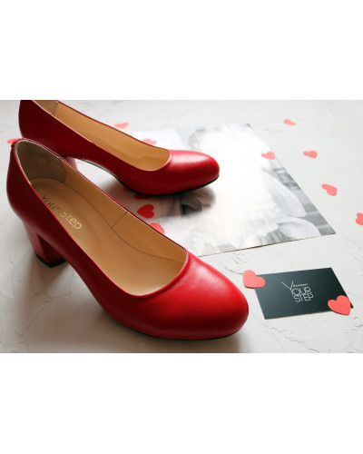 Туфли из красной кожи на низком каблуке Арт. 605-4/45Ок