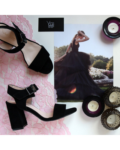 Босоніжки з чорної замші на підборах Арт. 853-2/48Ok