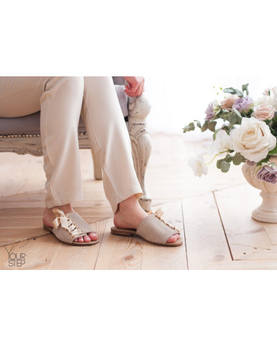 Шльопанці з бежевої замші Арт. 10-16/112-0015