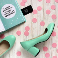 Туфли из кожи цвета мята на низком каблуке Арт. 605-4/45Ок