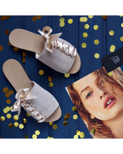 Шльопанці з бежевої замші Арт. 10-16/112-0015