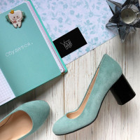 Туфли из бирюзовой замши на низком каблуке Арт. 605-4/45