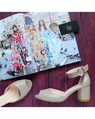 Босоніжки з бежевої шкіри на підборах Арт. 605-5/45Ок