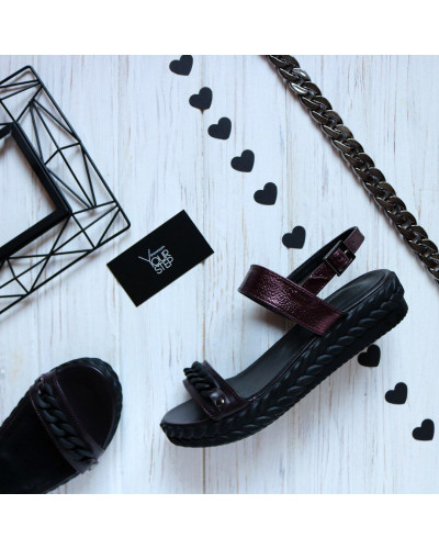 Босоножки из кожи бордового цвета с фурнитурой Арт. 10-10/045F