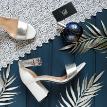 Босоніжки з білої шкіри на підборах Арт. 853-3/48Ок