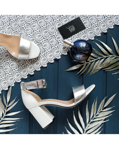 Босоніжки з білої шкіри на підборах Арт. 853-3/48Ок