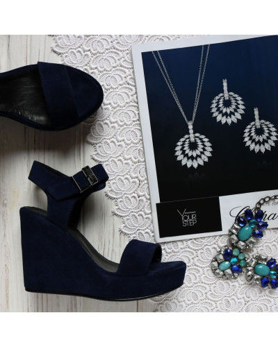 Босоножки на танкетке из синей замши Арт.: 716-2Ot