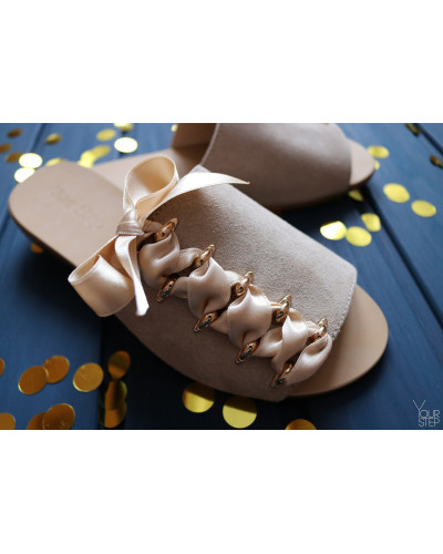 Шльопанці з бежевої замші Арт. 10-16/112-0015