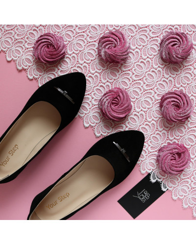 Балетки з чорної замші з фурнітурою Арт. 16-2-3641