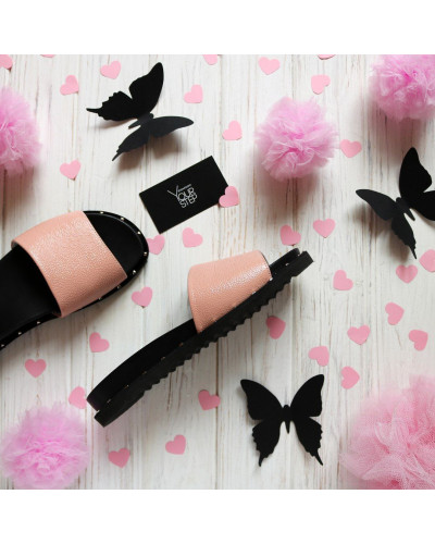 Шльопанці зі шкіри кольору пудри Арт. 10-9/125