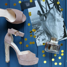 Босоножки на высоком каблуке из велюра цвета капучино с принтовым каблуком Арт.: 951-6Kr