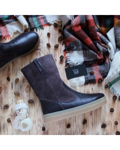 Полусапоги из кожи и замши цвета какао Арт. 12-2ZLs